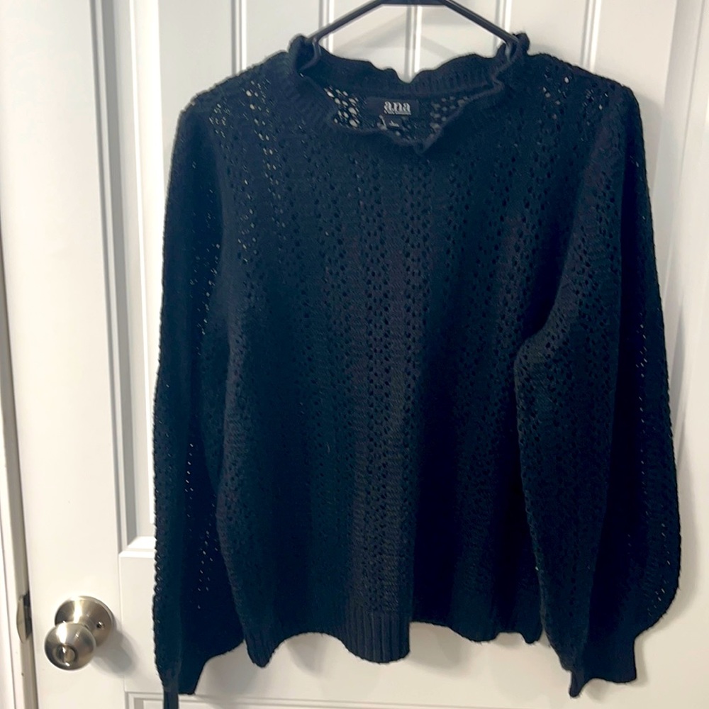 A.n.a ruffle neck open weave sweater